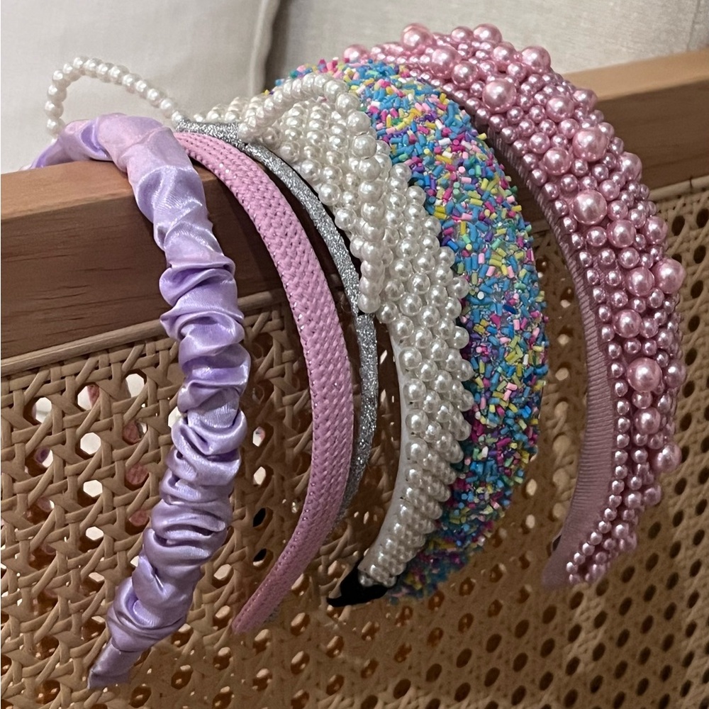 Bundle of 6 Kids Pearl and Beaded Headbands, EUC